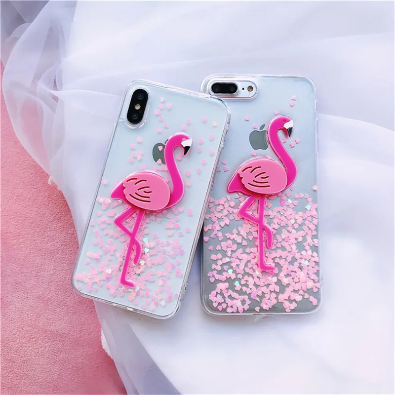 For xiaomi Mi 8 lite case A1 A2 lite coque redmi Note5 Pro fundas fashion Glitter 3D Flamingo