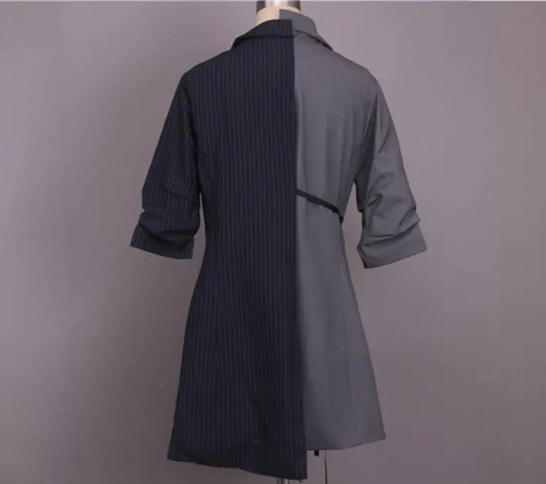 Большие размеры 2XL Лоскутное Блейзер Для женщин в полоску на шнуровке с длинным рукавом Асимметричный пальто Мода ПР маленький костюм