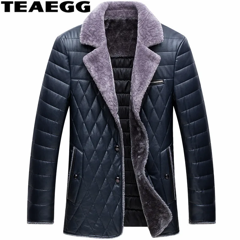 TEAEGG Casual Royal Blue Faux Leather Jacket Man Parka Homme Warm Pu Leather Jacket Men Clothing Jackets Plus Size 4XL AL545