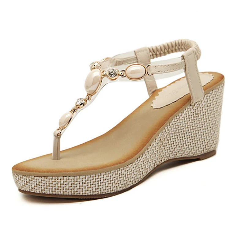 2016 Summer High heel Platform Sandals Wedges Shoes Woman Sexy Beaded