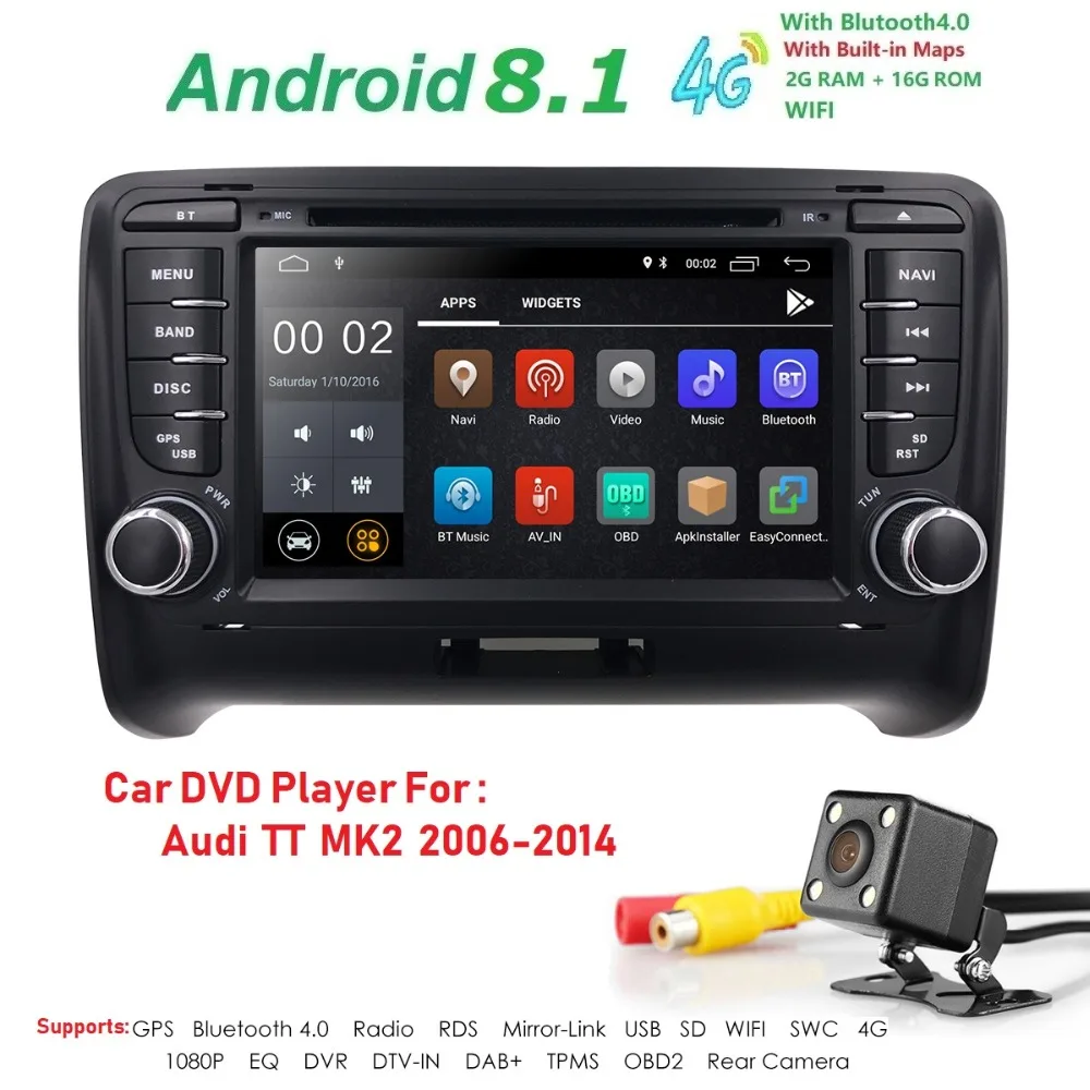 

7Inch 2din Android 8.1 IPS screen Quad core Car Dvd player for Audi TT MK2 2006-2014 TPMS DVR RDS DAB+ DVBT 4G WIFI Free camera
