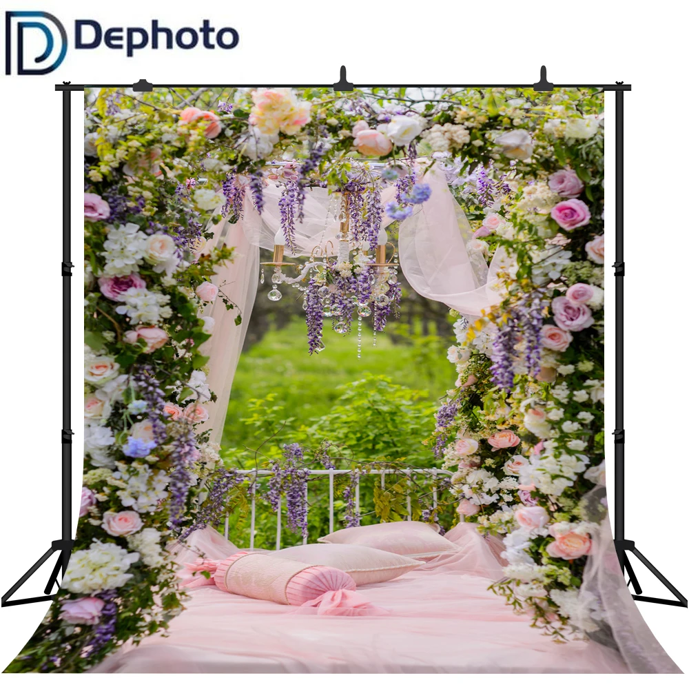 DePhoto фон для фотосъемки цветочный сад кровать весенний свадебный Декор Фотофон