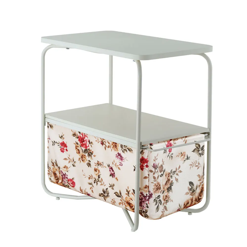 

Rectangular Wooden Side Table 3 Tiers With A Book Storage Canvas Basket Bag Coffee Tables