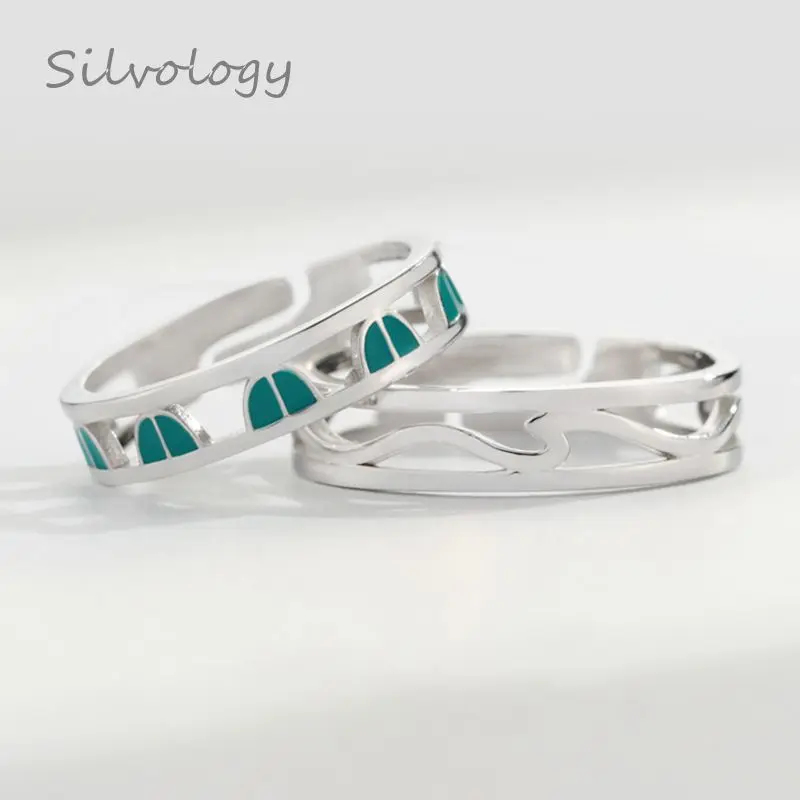 

Silvology 925 Sterling Silver Original Window Couple Rings Silver 925 Creative Elegant Male Female Open Rings Festival Jewelry