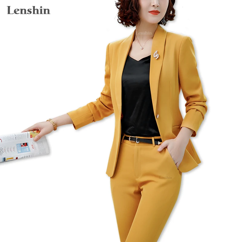 

Lenshin 2 Pieces set Shawl Collar Formal Pant Suit Office Lady Uniform Designs for Women Business Suits Work Wear