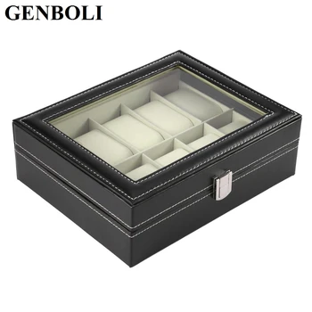 

GENBOLI 10 Grids PU Leather Watch Box Display Case Jewelry Collection Wristwatch Holder Storage Organizer Caixa Para Relogio