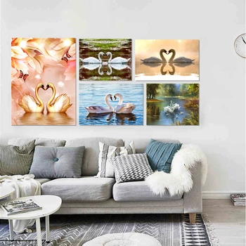 

Swan canvas painting goose animal art prints combined modern art deco wall picture for parlor lobby bedroom kitchen corridor bar
