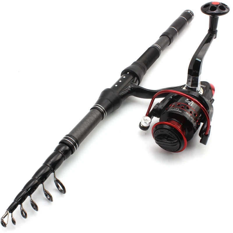 Kaufen 1,8 mt 2,1 mt 2,4 mt 2,7 mt 3,0 mt Carbon Teleskop Angelrute Tragbare Spinning Rod und Spinning rollen Multifunktions set