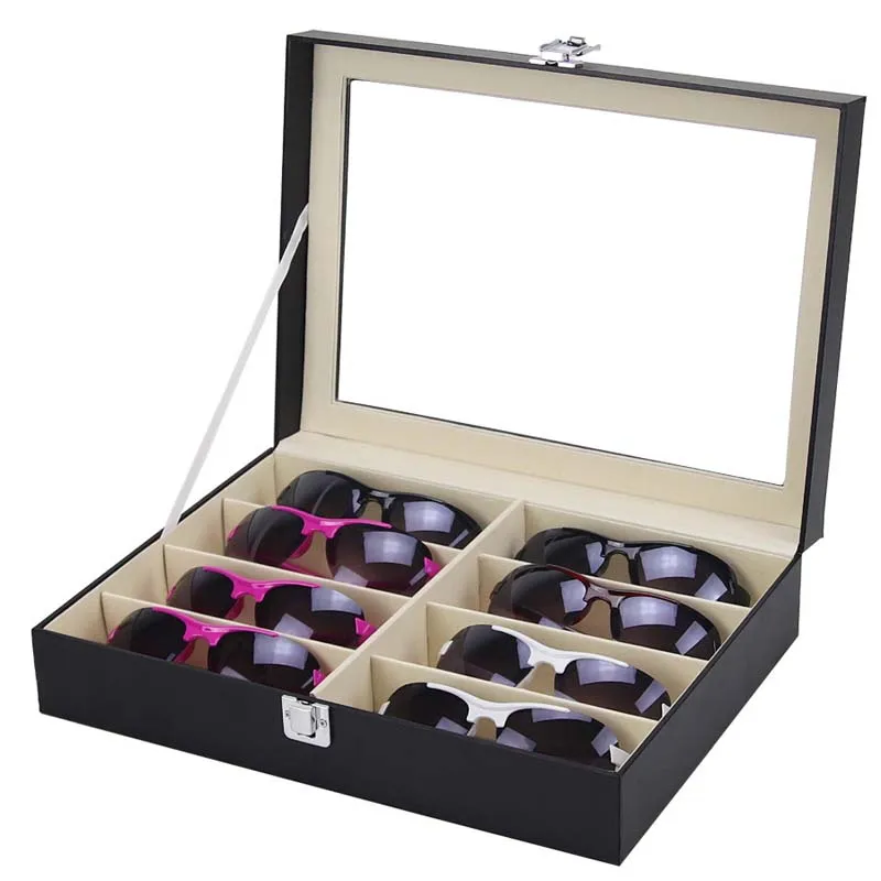 8 Grid Sunglasses Organizer Glasses Storage Box PU Leather Eyeglass Box