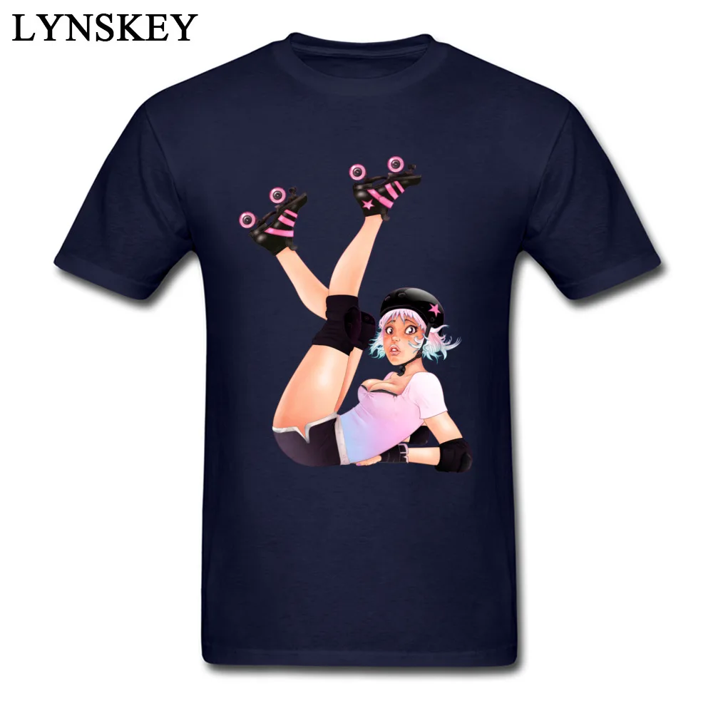 Party Summer/Fall Retro Roller Derby Pinup Girl Tops Shirt Hot Sale Crew Neck Short Sleeve Cotton Fabric Men T Shirts Casual Tee-Shirt Retro Roller Derby Pinup Girl navy