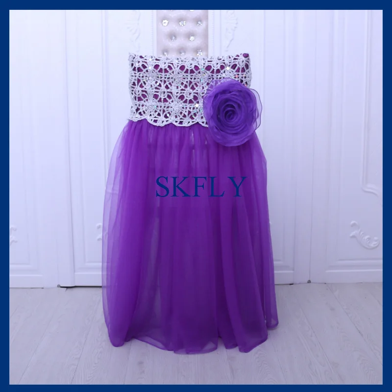 CH019M New 2017 fancy wedding standard chiavari purple tulle chair cover with sequin lace cap