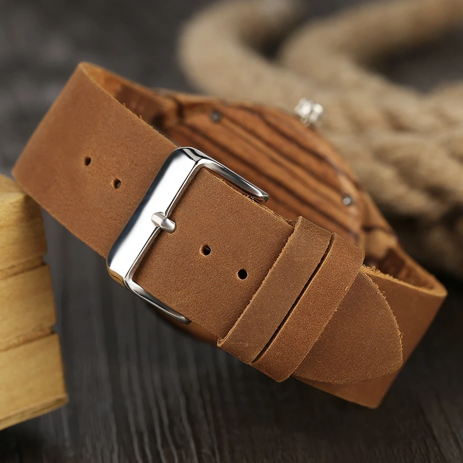 Лучшие подарки творческий полоса циферблат деревянные часы мужской моды Bamboo Аналоговые кварцевые наручные часы время Пояса из