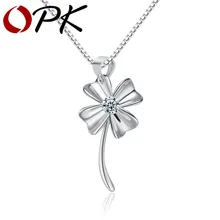 Opk elegent 925 collar de plata de ley trébol de cuatro hojas caja del acoplamiento de cadena con incrustaciones deslumbrantes cubic zirconia regalo de san valentín hd069