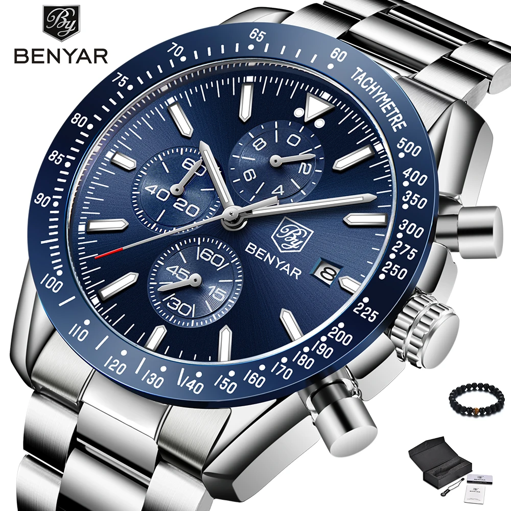 

BENYAR Watches Men 2018 Luxury Brand Quartz Watch Men Blue Stainless Steel Band Fashion Business Sport Wristwatch Mens relogio