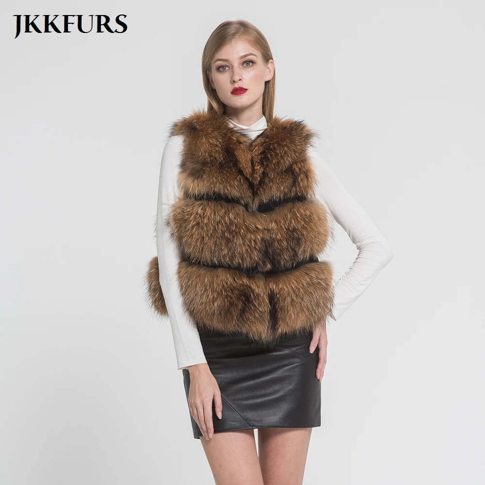 2018 Real Raccoon Fur Gilet Women's Fashion Style Vest Winter Thick