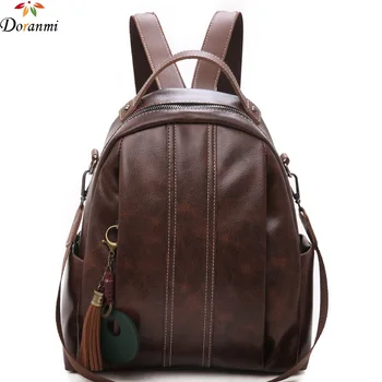

DORANMI Vintage Leather Backpack 2019 Fashion Tassel School Bag Large Capacity Thread Mochila High Quality Backpacks DJB1007