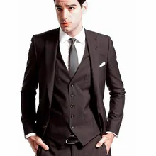 Индивидуальный заказ мужские свадебные смокинги темно-коричневый свадебные блейзеры костюм к ужину(пиджак+ брюки+ жилет+ галстук-бабочка