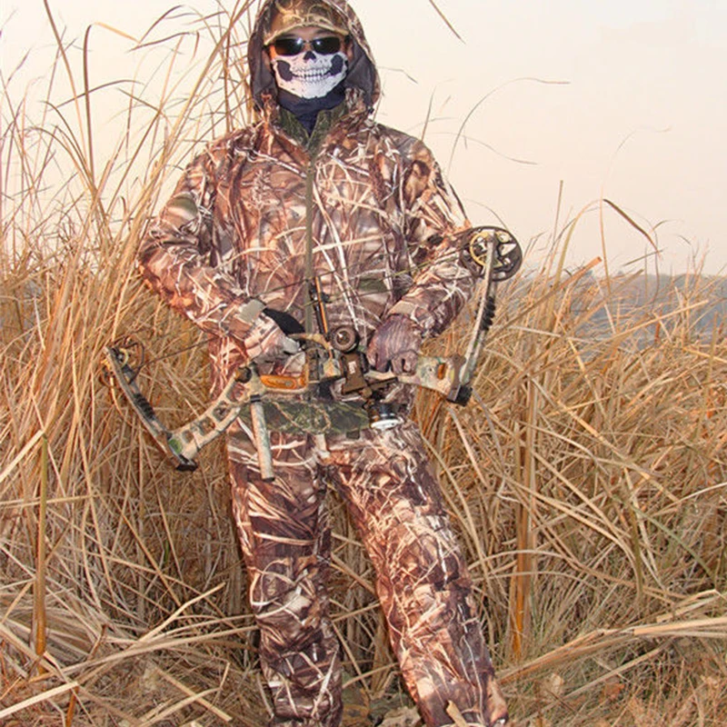 Mens 3D Waterproof Windproof Sedge Reed Hunting Clothes in tree Camo