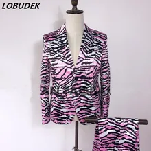 Куртка+ штаны), спортивный мужской костюмы модный Леопардовый Блейзер, комплект со штанами, ночной клуб бар Для мужчин для певицы для сцены наряд Вокальный концерт; комплекты