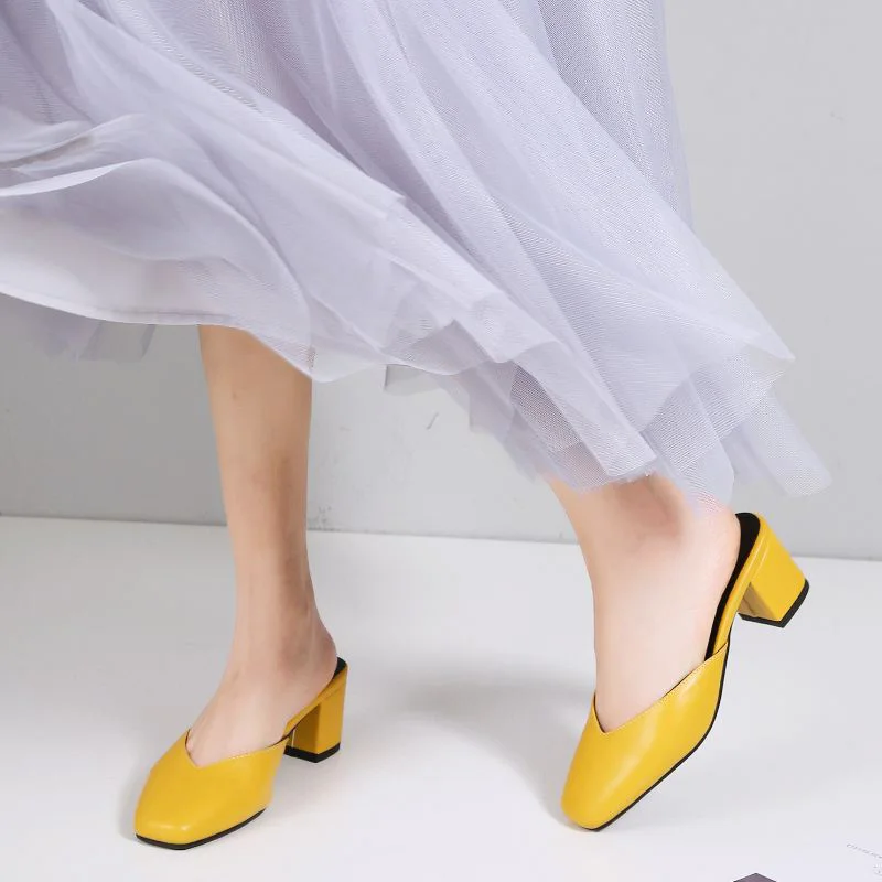 

Dilalula 2019 New Candy Color Spring Square Covered Toe Slip On Mules Ladies Casual Summer Pumps Shoes Women Plus Size 31-44