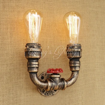 

Retro Wall Lamp European Vintage Style 2 Heads Iron Rust Water Pipe Retro Sconce Lights For Living Room Bedroom Restaurant Bar
