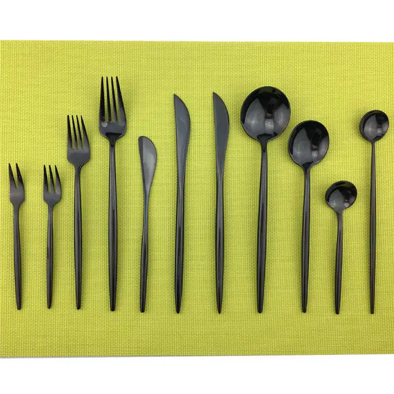 

Black Cutlery Set 18/10 Stainless Steel Dinnerware Silverware Sets Dinner Knife Dessert Forks Tableware Teaspoon 1Piece