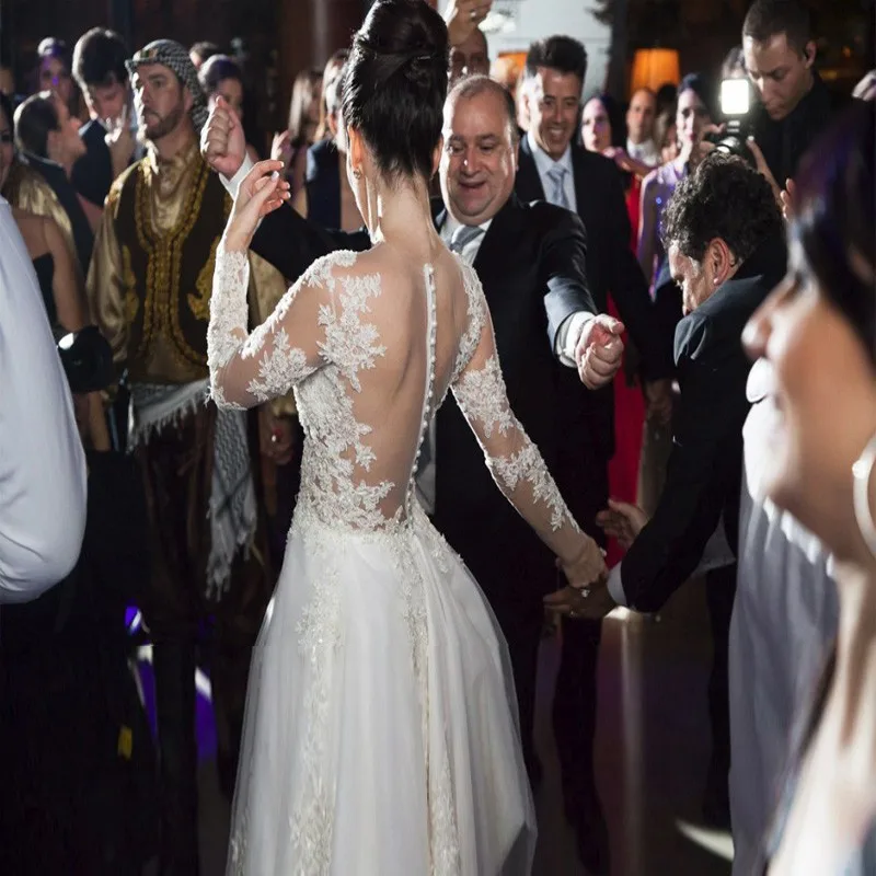 2016-Princess-Fashion-White-Ivory-Lace-Illusion-Beaded-Long-Sleeves-Bride-Dress-Sexy-Back-Ball-Gown (2)