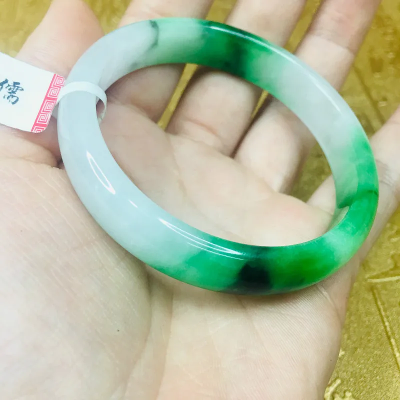 54mm-56mm Send A certificate natural Jadeite bracelet Beautifully carved 54-61mm three-color female bracelet Jewelry gift - Цвет камня: 54mm-56mm