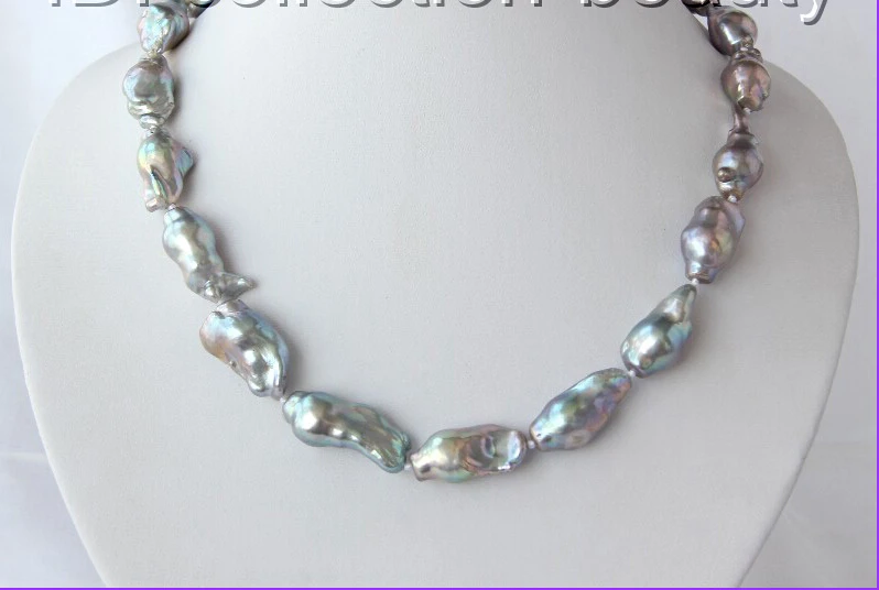 

Free shipping@@@@@ A> stunning big 30mm baroque gray keshi reborn freshwater pearl necklace m585 a