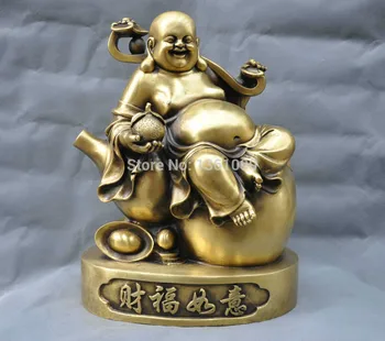 

xd 00474 15'' China Maitreya Buddha Ruyi Gourd Ingot Wealth Bronze Statue