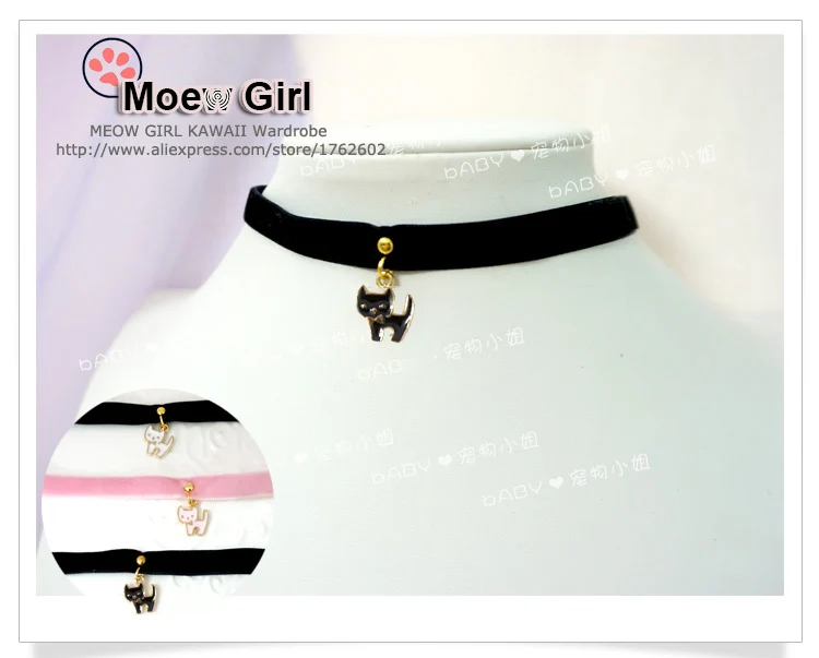 

Super Cute Velvet Punk Little Cat Pendant Necklace Neck Wearing Harajuku Girl Gothic Lolita Accessory Anime