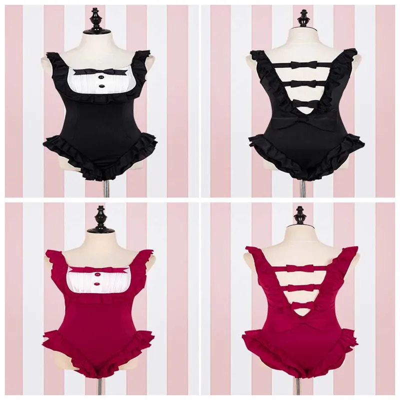 Summer Girls Women One Piece Swimsuits Japanese Style Cute Sweet Maid Sexy Beach Swimwear Quick Dry Backless Female Beachwear9