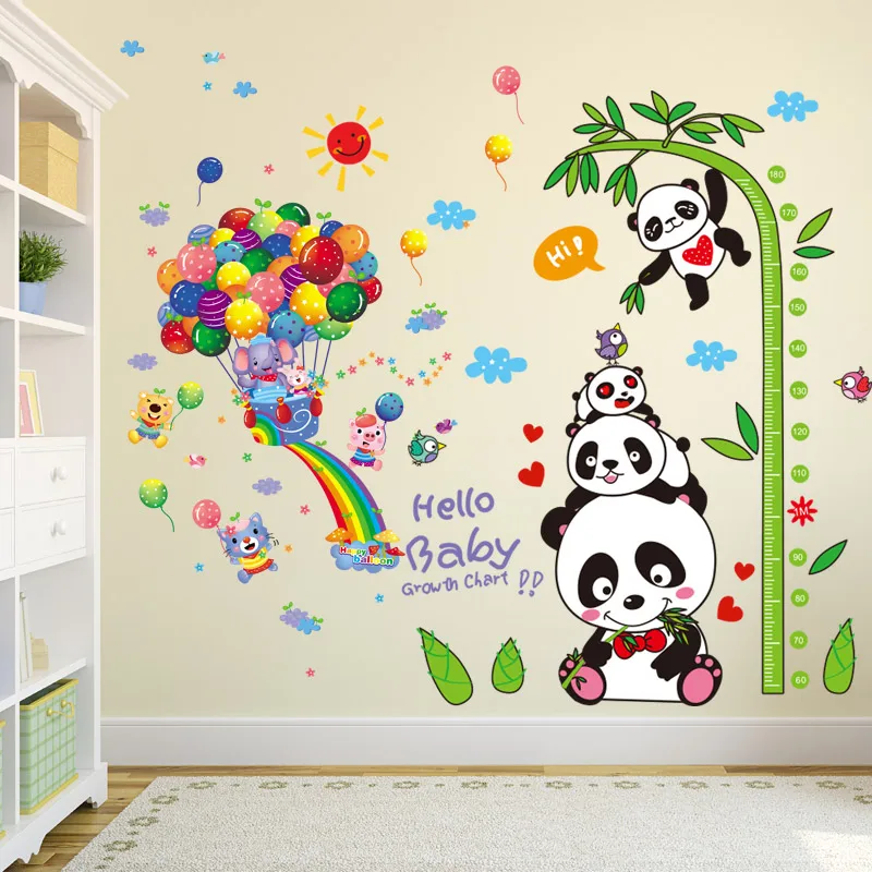

[SHIJUEHEZI] Pandas Elephant Animals Wall Stickers PVC Material Balloons Bamboo Wall Decor for Kids Room Baby Room Decoration