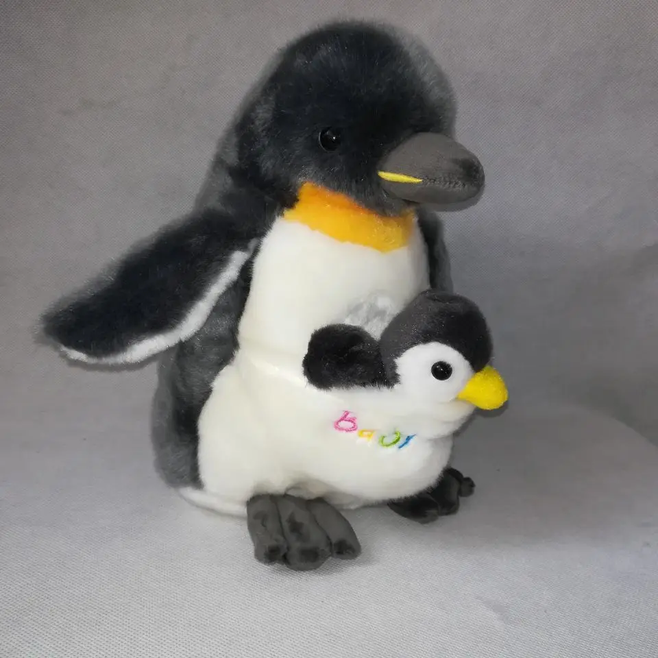 Около 28 см мультфильм Пингвин плюшевая игрушка темно-серый пингвин с ребенком, мягкая кукла игрушка Рождественский подарок b1877