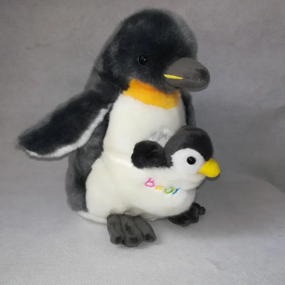 about 28cm cartoon penguin plush toy dark gray penguin with baby, soft
