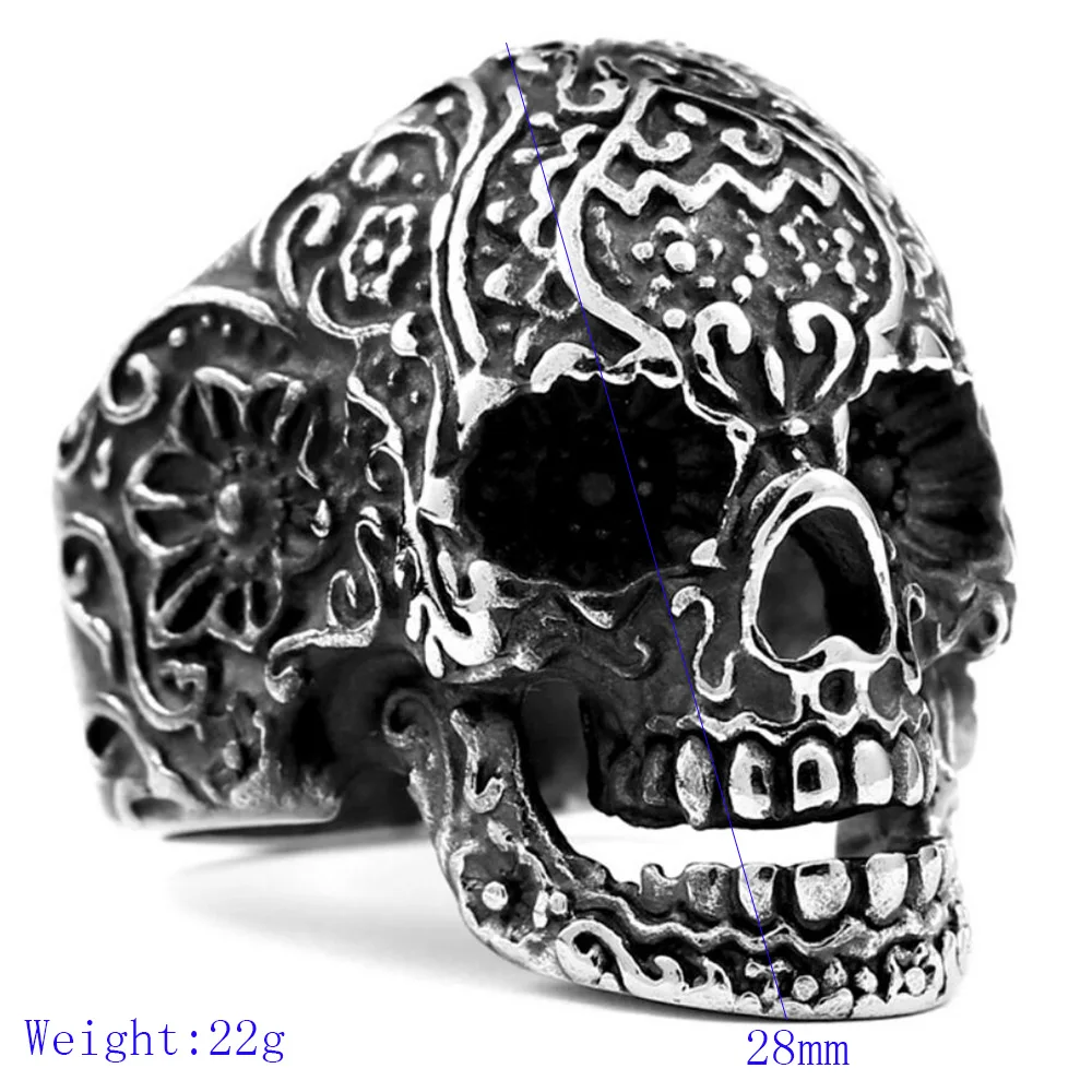 Vintage Gothic Skull Biker Stainless Steel Men's Punk Jewelry Accessories Black Skull Ring