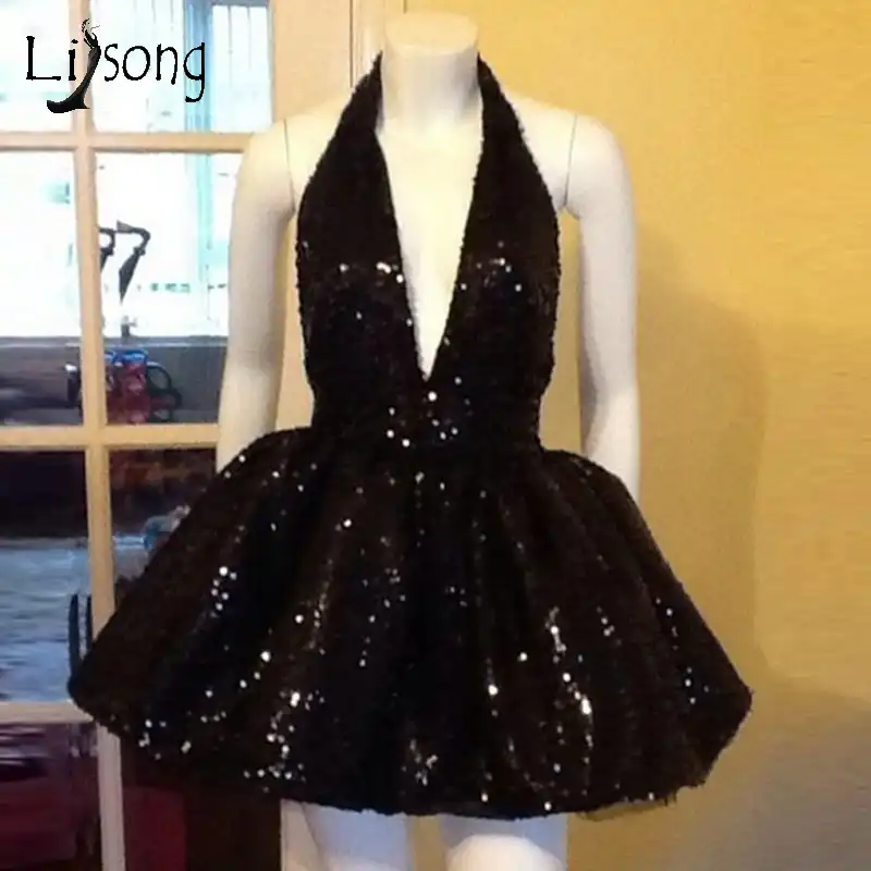 black halter cocktail dress