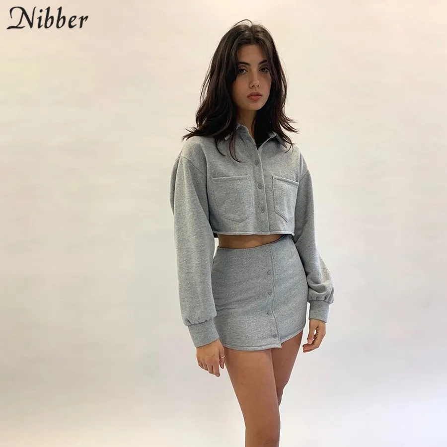 Achat Nibber automne Harajuku solide sweat hauts jupes femmes 2two pièces ensembles 2019 mode de base décontracté actif costumes mujer