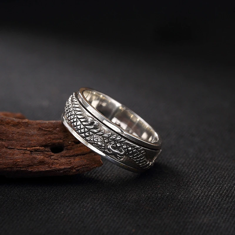 

100% Pure 925 Sterling Silver Rings Dragon Vintage Thai Silver Ring For Man Special Gift Jewelry FR053
