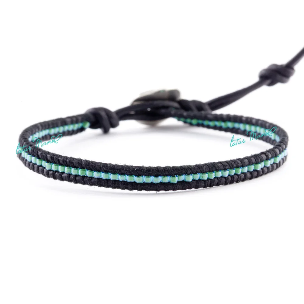 

Lotus Mann Mermaid lap green beads fine black leather braided bracelets for men and women seed beads