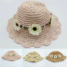 Модные повседневное однотонные летние пляжные принцессы для девочек Путешествия Соломенная Панама цветок дышащий прекрасный Sunhat один размер