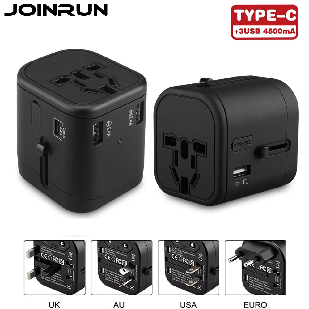 Joinrun Универсальный дорожный адаптер вилки электроприборов розетки 3USB + конвертер