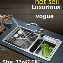 Квартира Стандартный кухня двойной паз раковина сделать блюда пищевой 304 нержавеющая сталь Лидер продаж 77x42 см