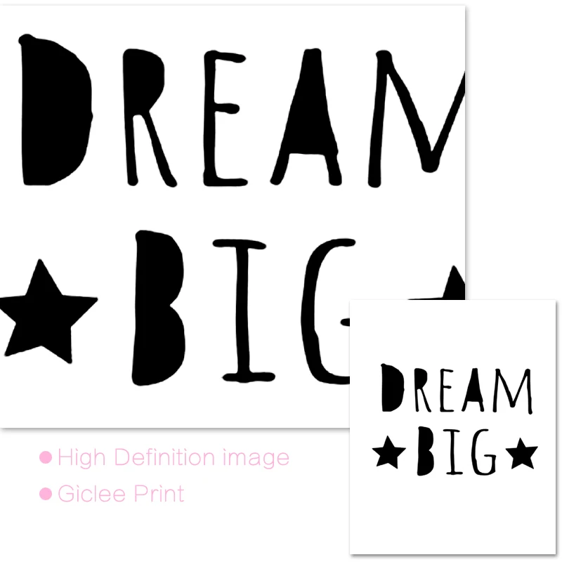 Dream Big Good Night Cloud Star холст художественный постер черно белый Принт для детской