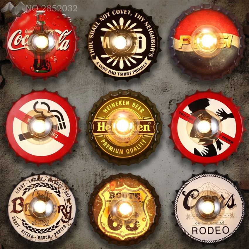 

LFH American retro loft industrial Beer cap wall lamps iron wall lights for living room restaurant bar kitchen lighting fixtures