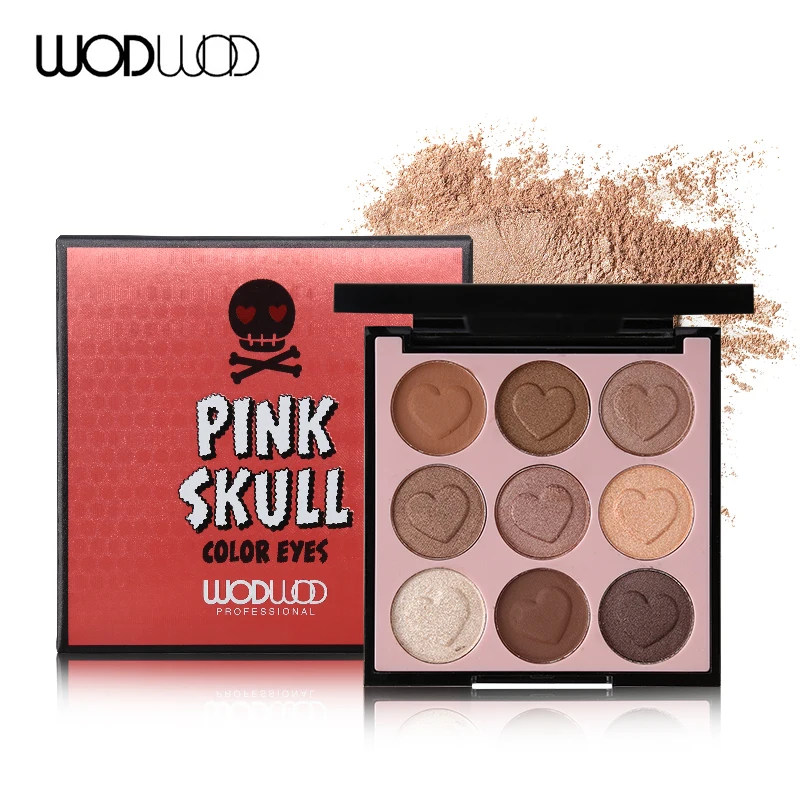 

Eyeshadow Palette Matte Shimmer Pigment 9 Colours Pink Skull Color Heart-Shaped Make Up Eye Shadow Set