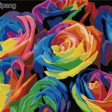 Безрамное фотографии Краски по номерам цифровой масла Краски ing на льняном Wall Art Украшение ручной Краски ED Холст Красочные розы