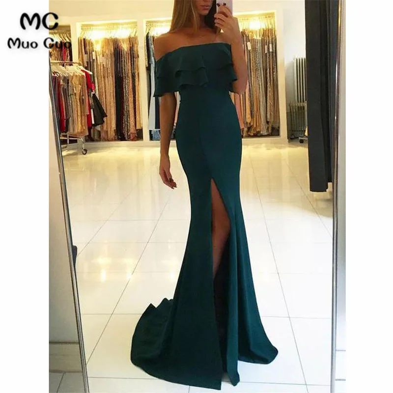 tight off the shoulder prom dress