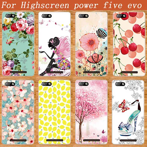 

High Quality 10 Patterns Painting Colored Flowers Fruit Soft Tpu Case Cover For Highscreen Power Five EVO 5.0" Cases Sheer Bags