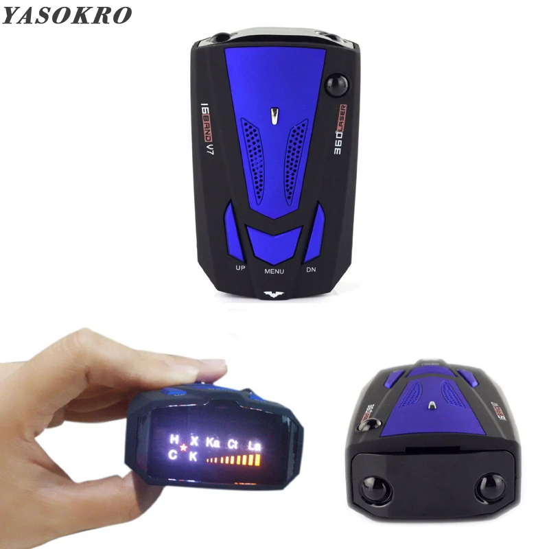 YASOKRO Car Radar Detector English Russian Auto 360 Degree Vehicle V7 Speed Voice Alert Alarm Warning 16 Band LED Display YASOKRO Car Radar Detector English Russian Auto 360 Degree Vehicle V7 Speed Voice Alert Alarm Warning 16 Band LED Display